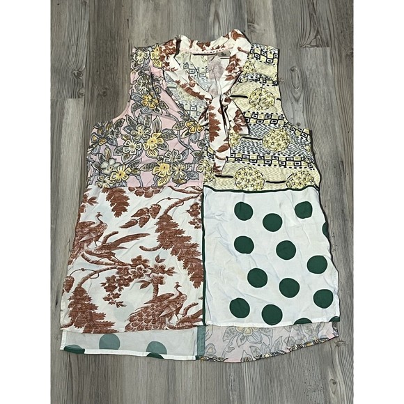 Moulinette Soeurs Anthropologie Mixed Pattern Print Tie Bow Sleeveless Blouse S - Picture 1 of 6